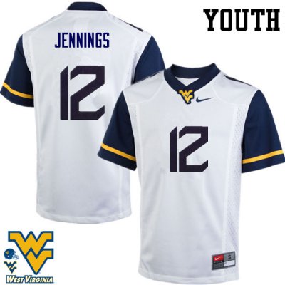 Youth West Virginia Mountaineers NCAA #12 Gary Jennings White Authentic Nike Stitched College Football Jersey HT15V65RK